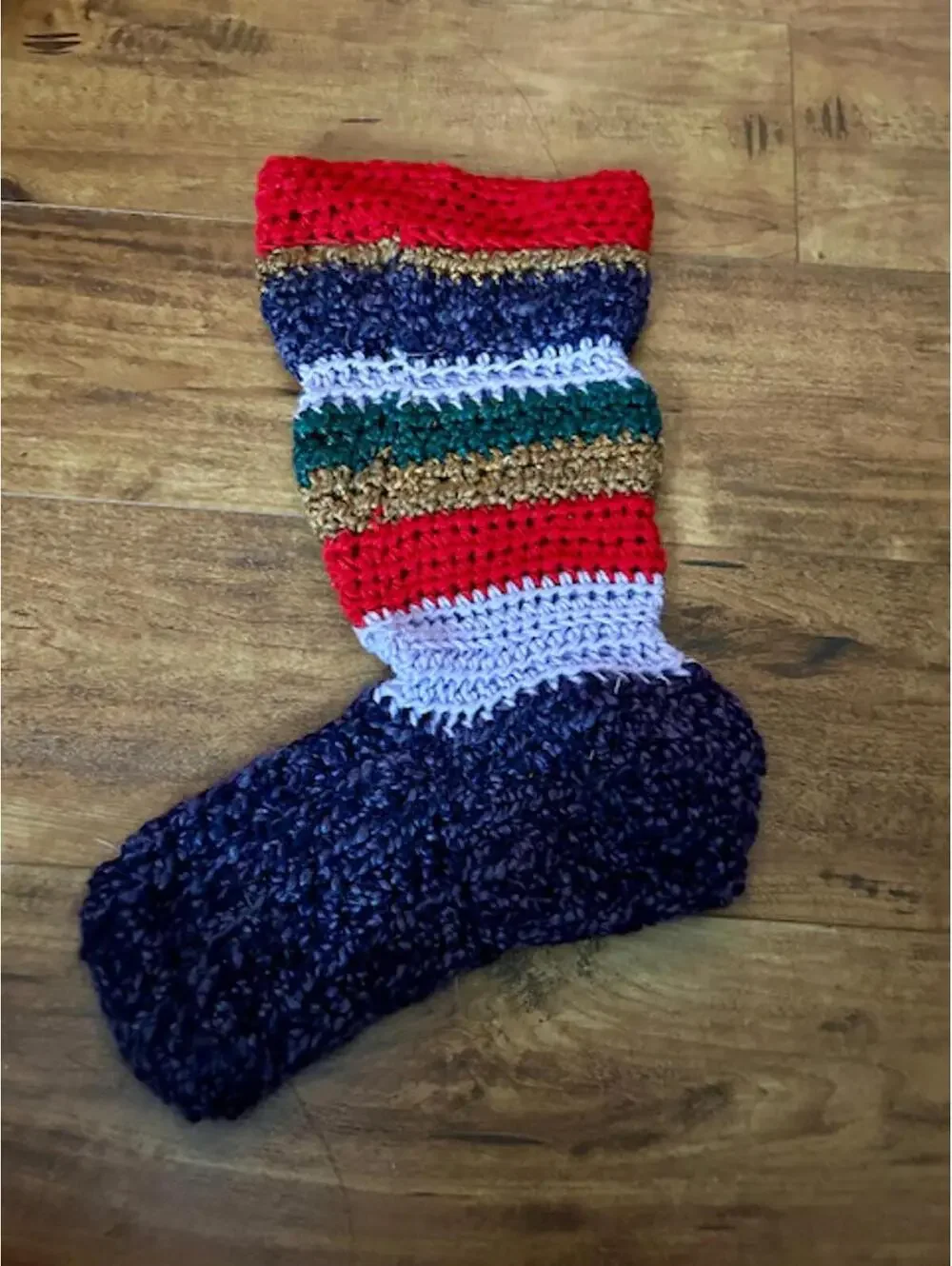 Hand Crocheted Multicolor Wool Christmas Stocking